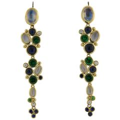 Temple St. Clair Moonstone Tsavorite Sapphire Diamond Gold Long Earrings 