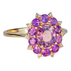 Lavender Spinel gold ring.  14k gold Ring with Spinel, Amethyst and Diamonds. 