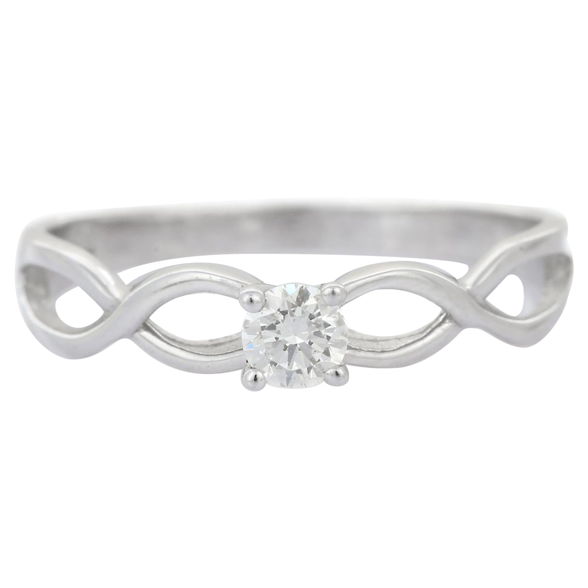 For Sale:  Dainty Diamond Twisted Ring in 18k White Gold
