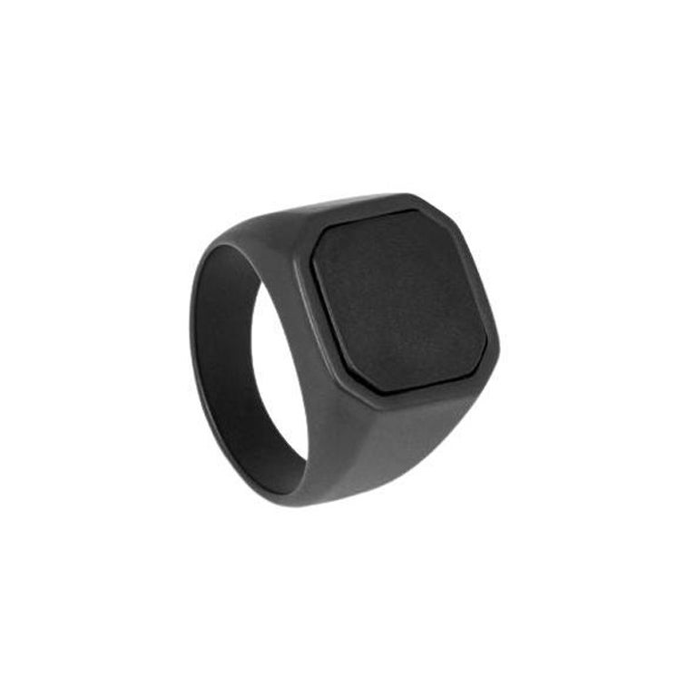 Ceramic Signet Ring with Onyx, Size M For Sale