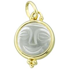 Temple St. Clair Carved Crystal Diamond Gold Moonface Pendant 