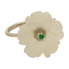Rock Crystal Carved Flower Emerald 18 Karat Gold Cocktail Ring Intini Jewels
