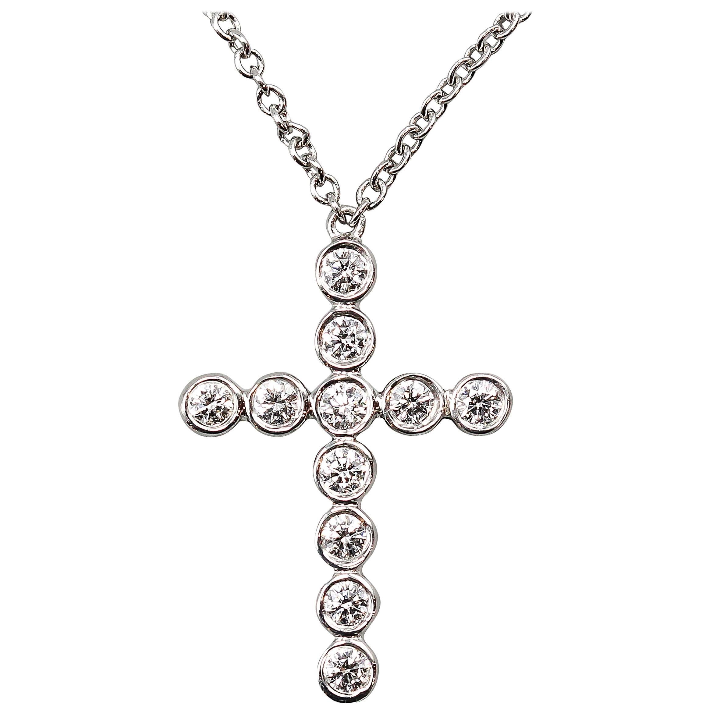 Tiffany & Co. Diamond Platinum Cross Pendant Chain