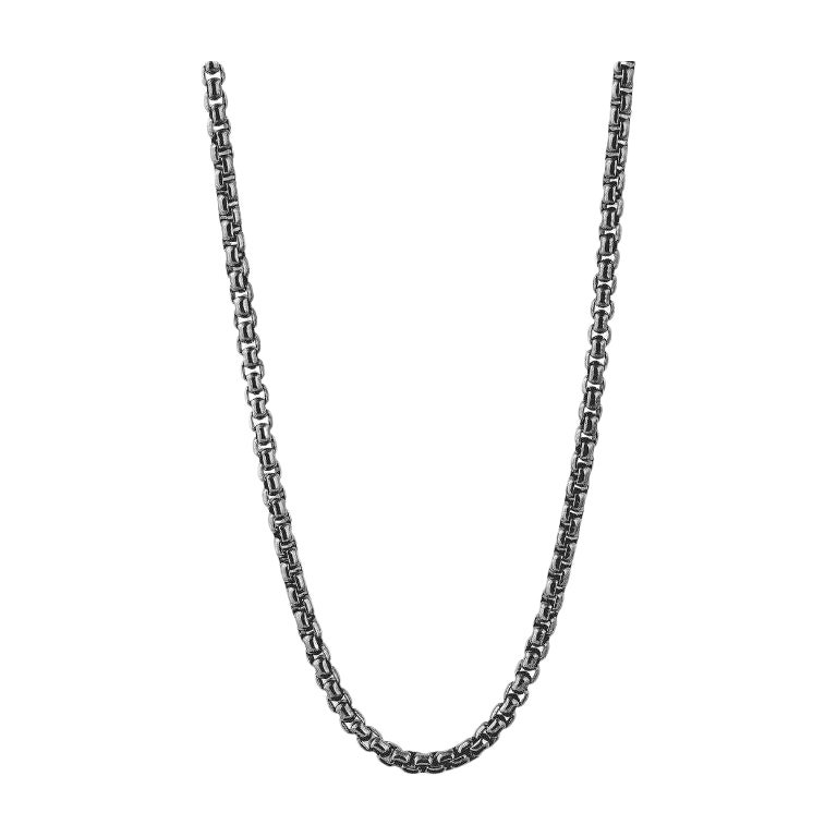 Box Chain in Black Rhodium Plated Sterling Silver, Size M For Sale