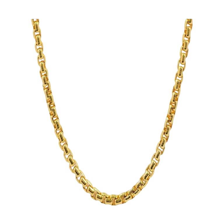 Yellow Gold Plated Sterling Silver Box Chain Necklace, Size L For Sale