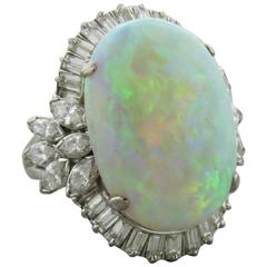 1950s Opal Diamond Platinum Cocktail Ring