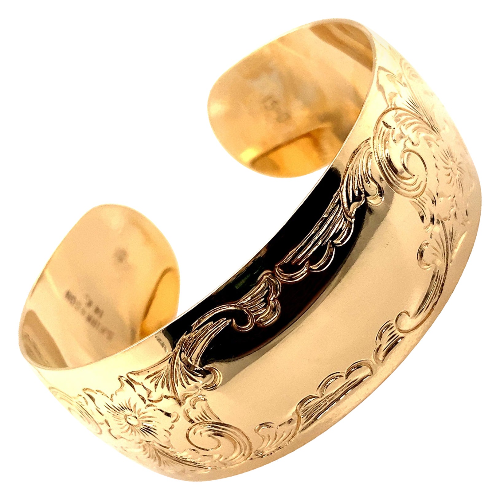 Vintage 1990’s Hand Engraved Wide Cuff Bangle Bracelet