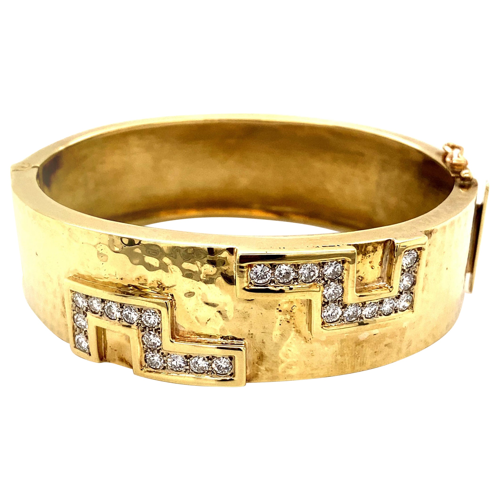 Vintage 1990’s 14k Yellow Gold Bangle with Diamond Accents 1.25ct For Sale