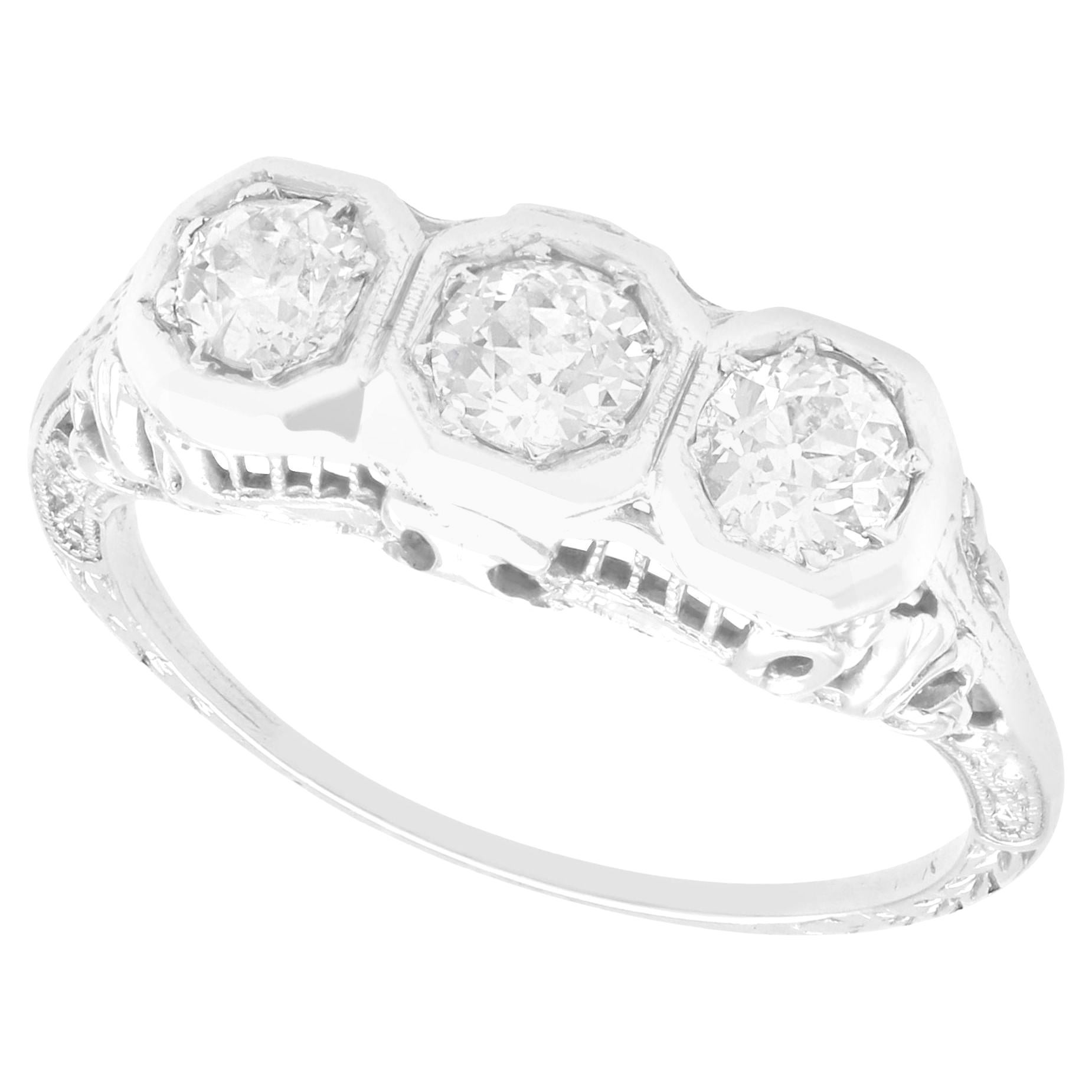 1920s antique 1.03 Carat Diamond and 18K White Gold Trilogy Ring For Sale
