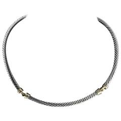 David Yurman Silver Gold Cable Section Necklace
