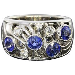 Custom Made Sapphire Diamond Gold Swirl Band Ring