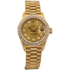 Used Rolex Yellow Gold Diamond Dial and Bezel Presidential DateJust Wristwatch