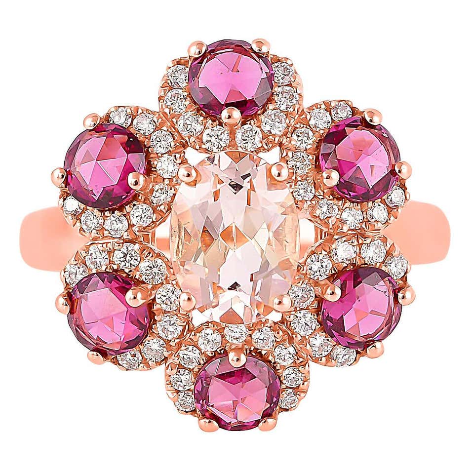 2 Carat Rhodolite with Color Gemstones and Diamond Ring in 18 Karat ...