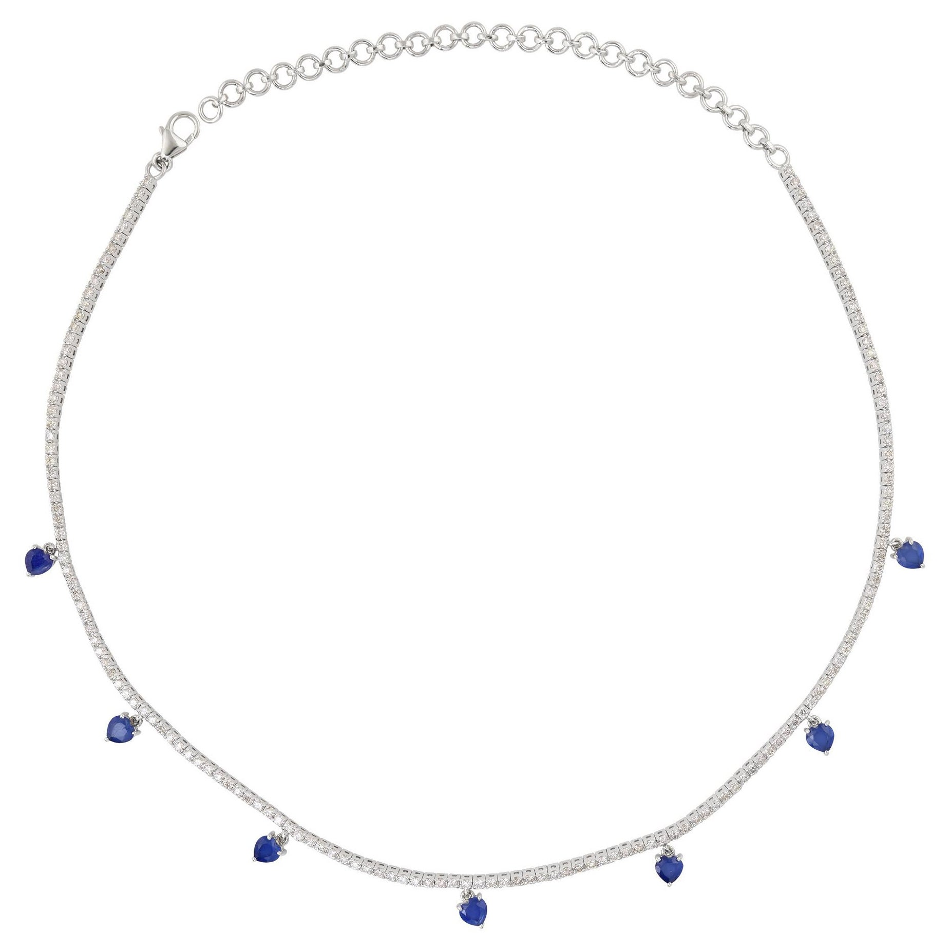 Collier ras du cou en or blanc 14 carats pavé de diamants et pierres précieuses en forme de cœur