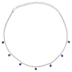 Heart Processed Gemstone Choker Necklace Diamond Pave 14k White Gold Jewelry