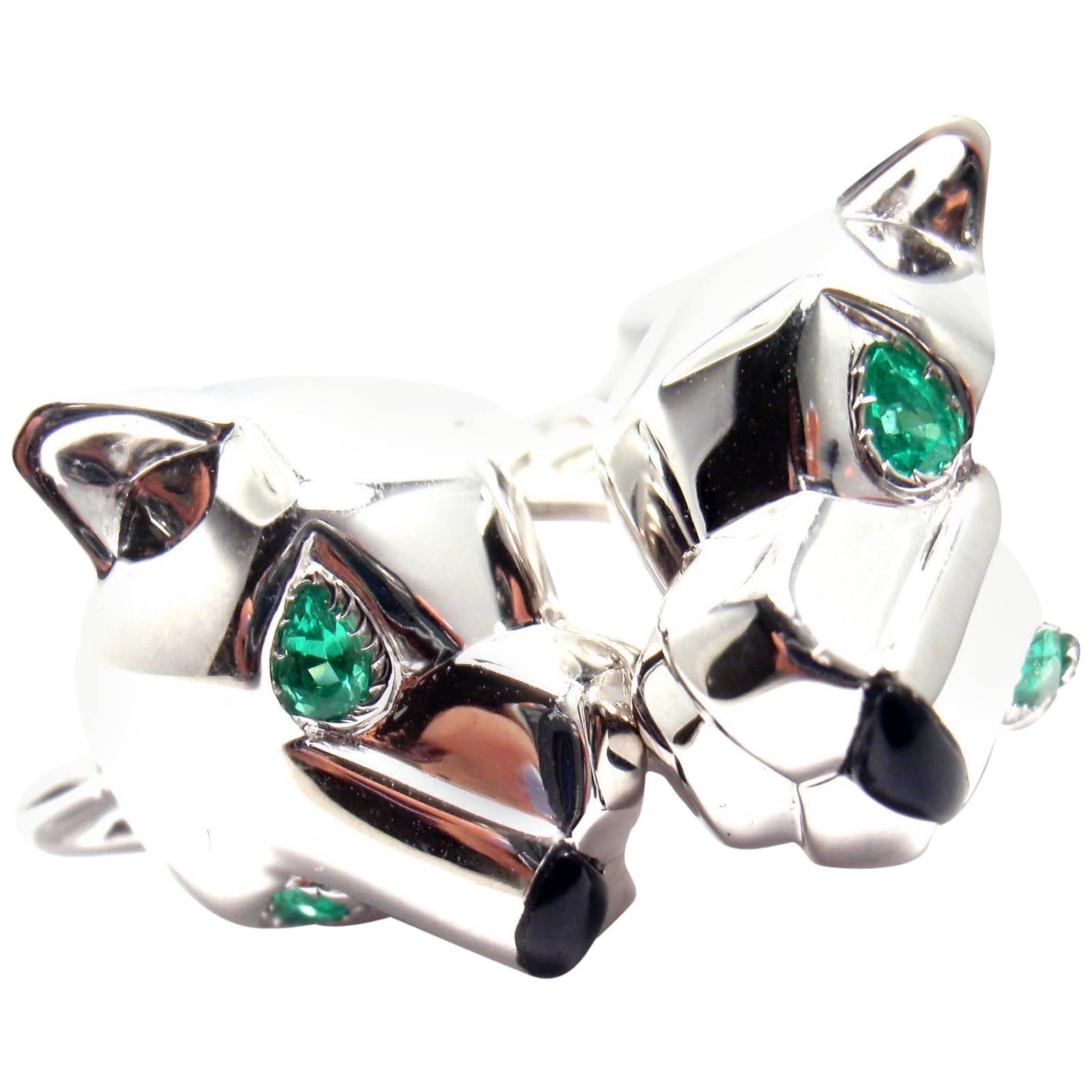 Cartier Panthere Panther Black Onyx Emerald Gold Cufflinks