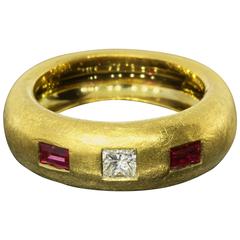 Baguette Ruby Princess Diamond Gold Custom Band Ring