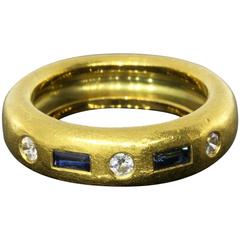 Baguette Sapphire Round Diamond Gold Custom Band Ring