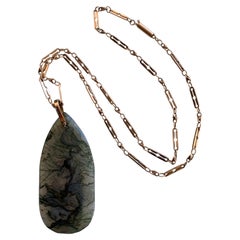 9ct Gold Antique Moss Agate 18" Necklace