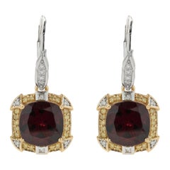 Chromia 18k White/Yellow Gold Garnet and Fancy Yellow and White Diamond Earrings