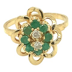 Retro Emerald & Diamond Ring Set in 14K Yellow Gold