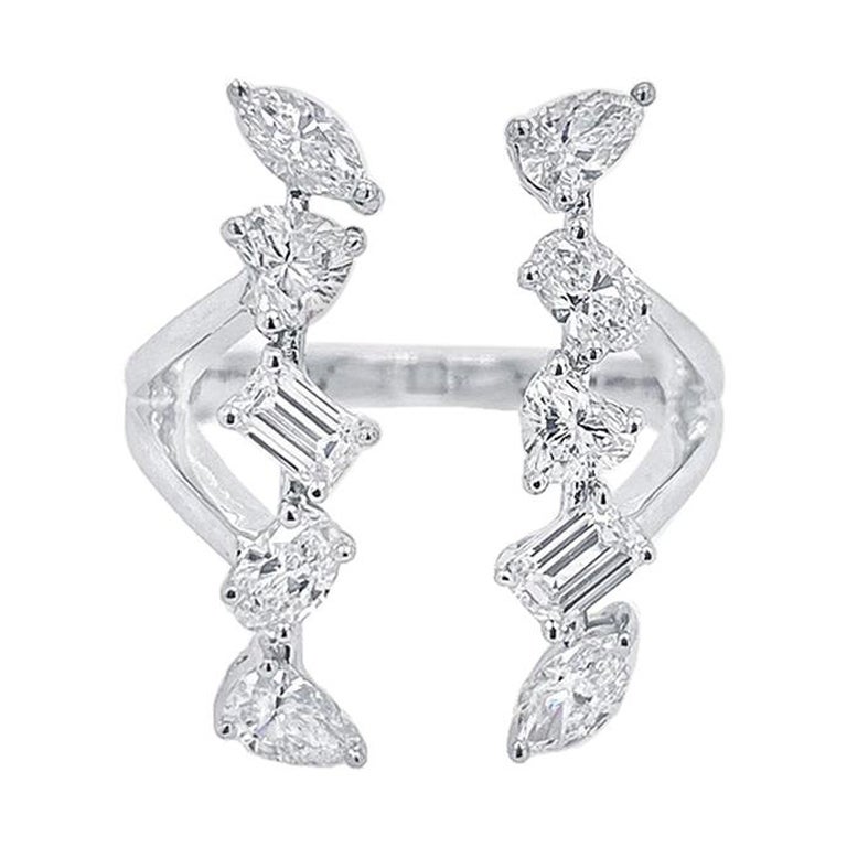 Fancy Shape Diamond Cocktail Ring 1.57 Carat 14 KT White Gold For Sale