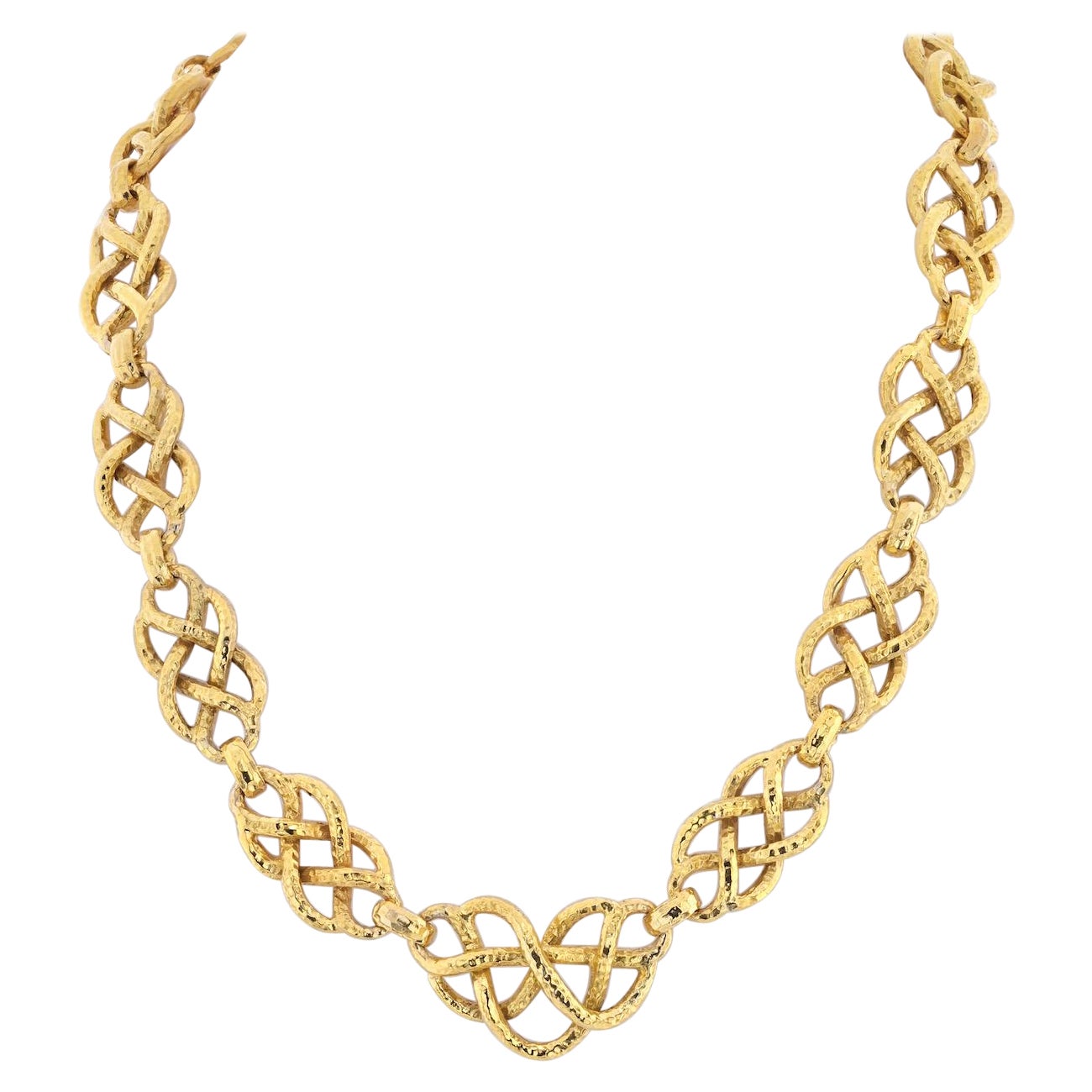 David Webb Platinum & 18K Yellow Gold Twisted Hammered Link Necklace For Sale