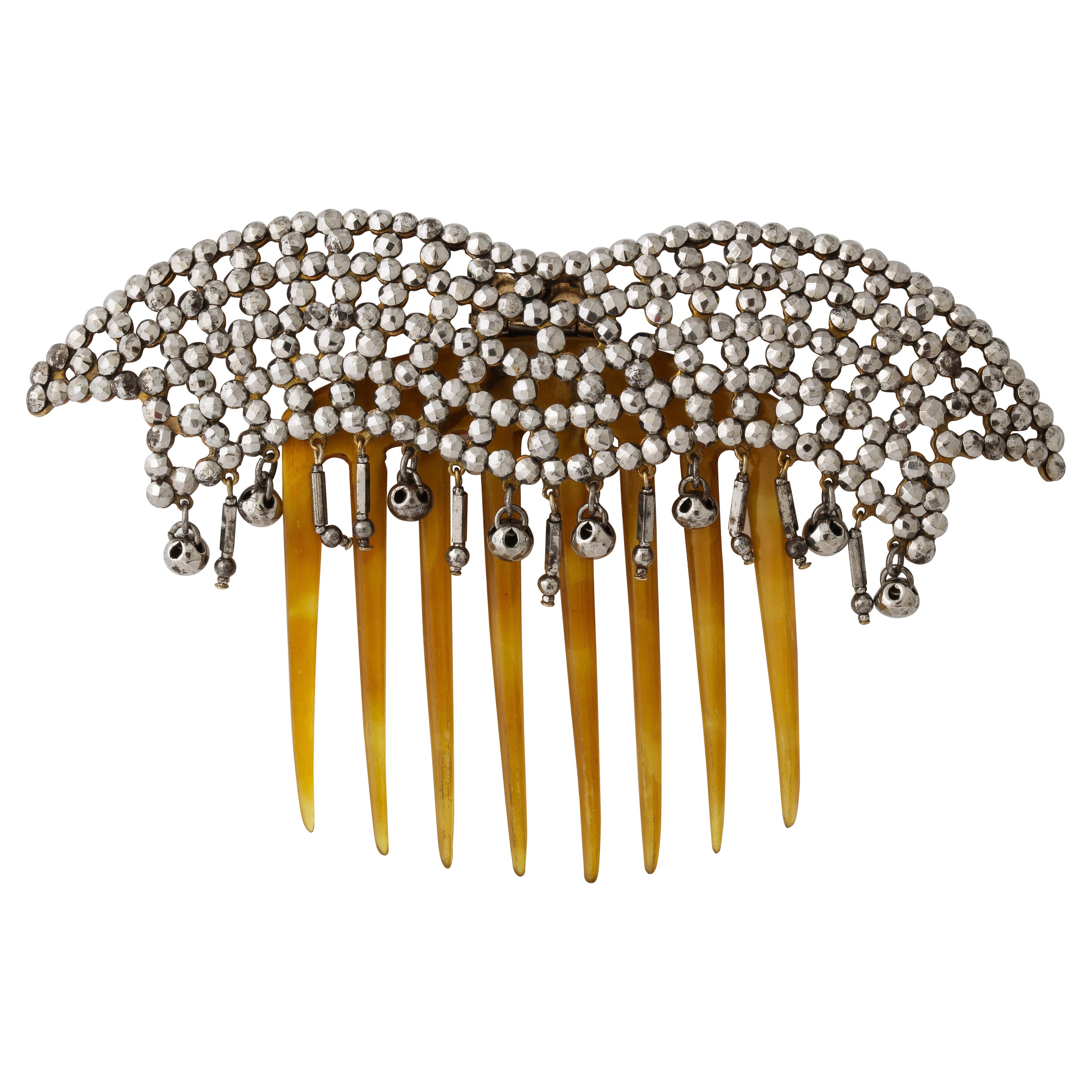 Early Victorian Cut Steel Pave Hair Comb For Sale