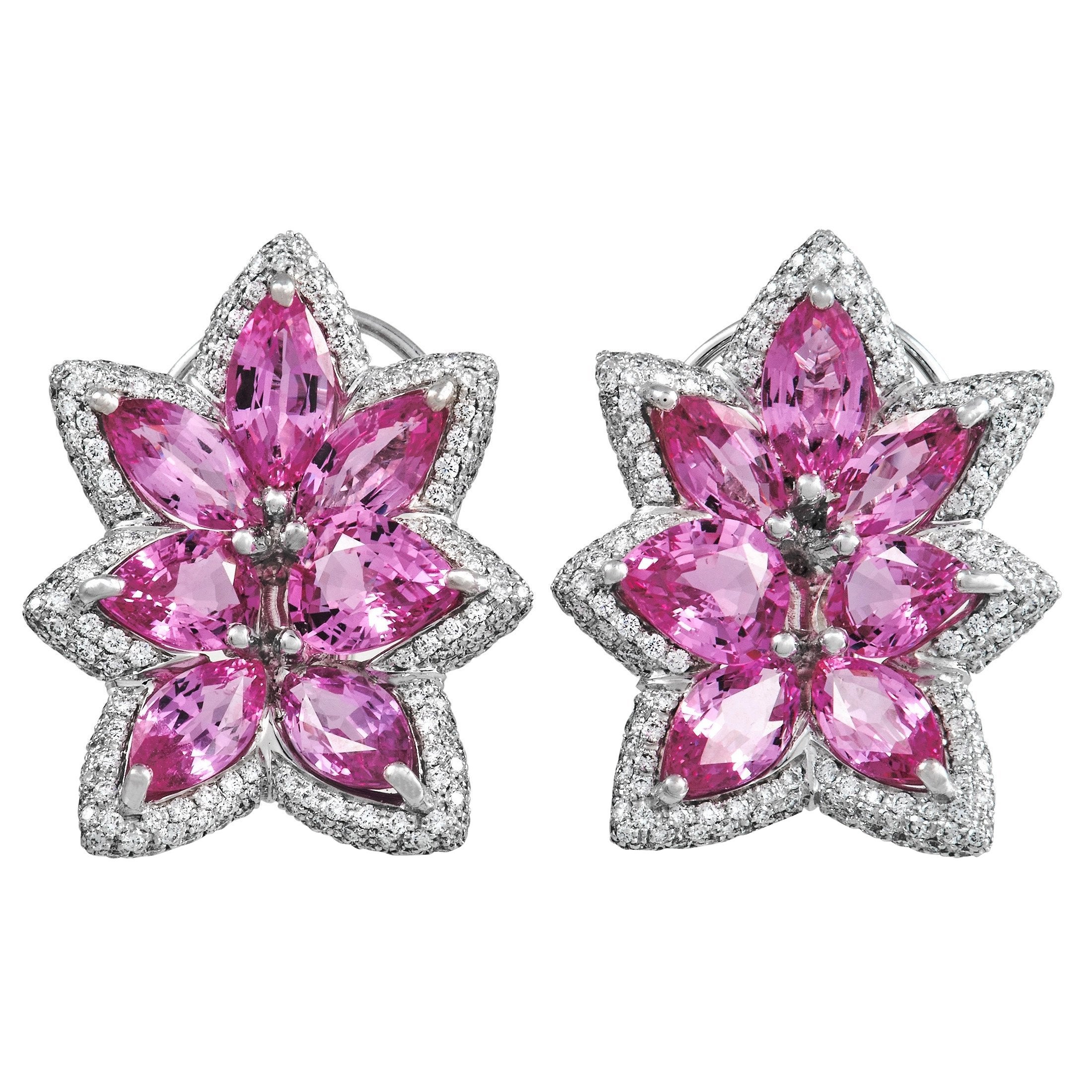De Grisogono 18K White Gold 1.94 Ct Diamond and Pink Sapphire Earrings For Sale