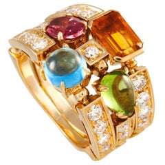 Bvlgari Allegra 18K Yellow Gold 0.95 Ct Diamond and Multicolored Gemstone Ring