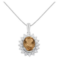 Halskette mit ovalem Anhänger, 10 Karat Weißgold 1/2 Karat Diamant und Morganit Edelstein