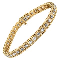 10K Yellow Gold 4.0 Carat Round-Cut Diamond Link Bracelet