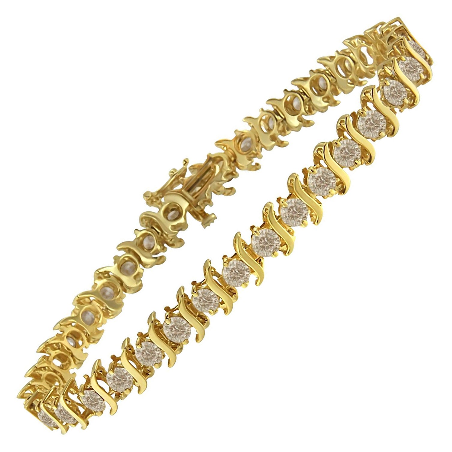 Yellow Gold-Plated Sterling Silver 6.0 Carat Round-Cut Diamond "S" Link Bracelet For Sale
