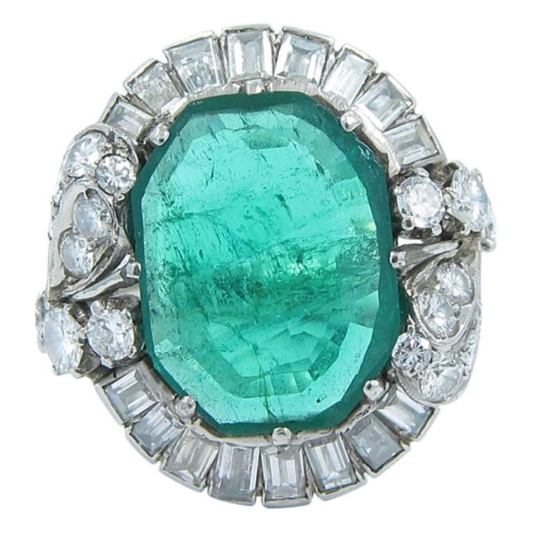 5 Carat Emerald Diamond Gold Ring For Sale