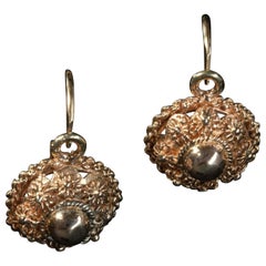Antique Zeeuwse Knoop Gold Earrings, Antique Gold Knot Filigree Earrings