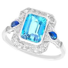 Bague cocktail aigue-marine, saphir et diamant de 1,45 carat