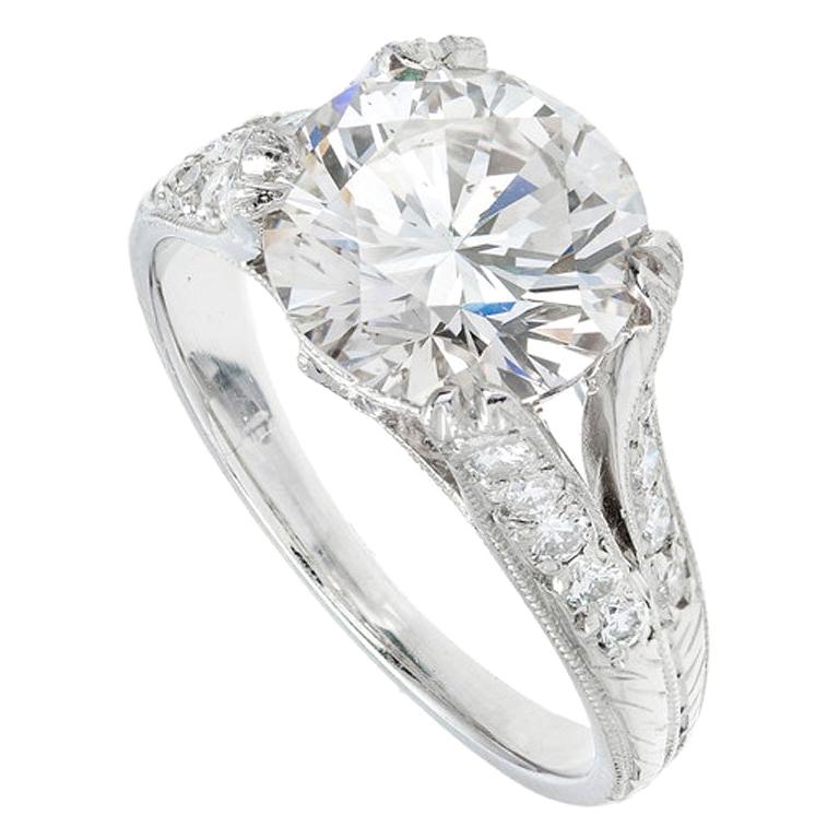 GIA Certified 4.01 Carat Diamond Platinum Split Shank Engagement Ring For Sale