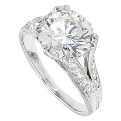Antique GIA Certified 4.01 Carat Diamond Platinum Split Shank Engagement Ring