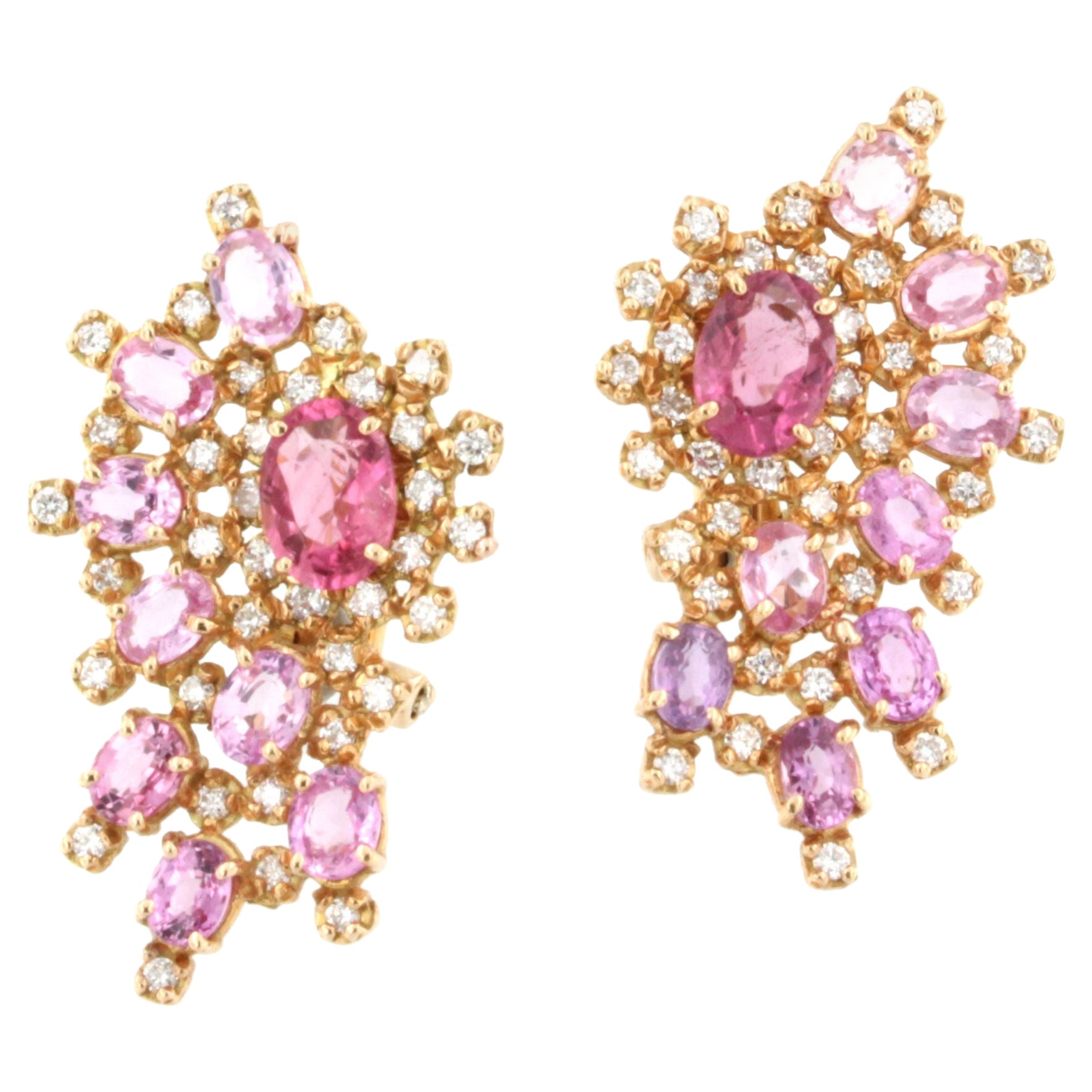 18Kt Rose Gold with Pink Sapphyres and White Diamonds Earrings