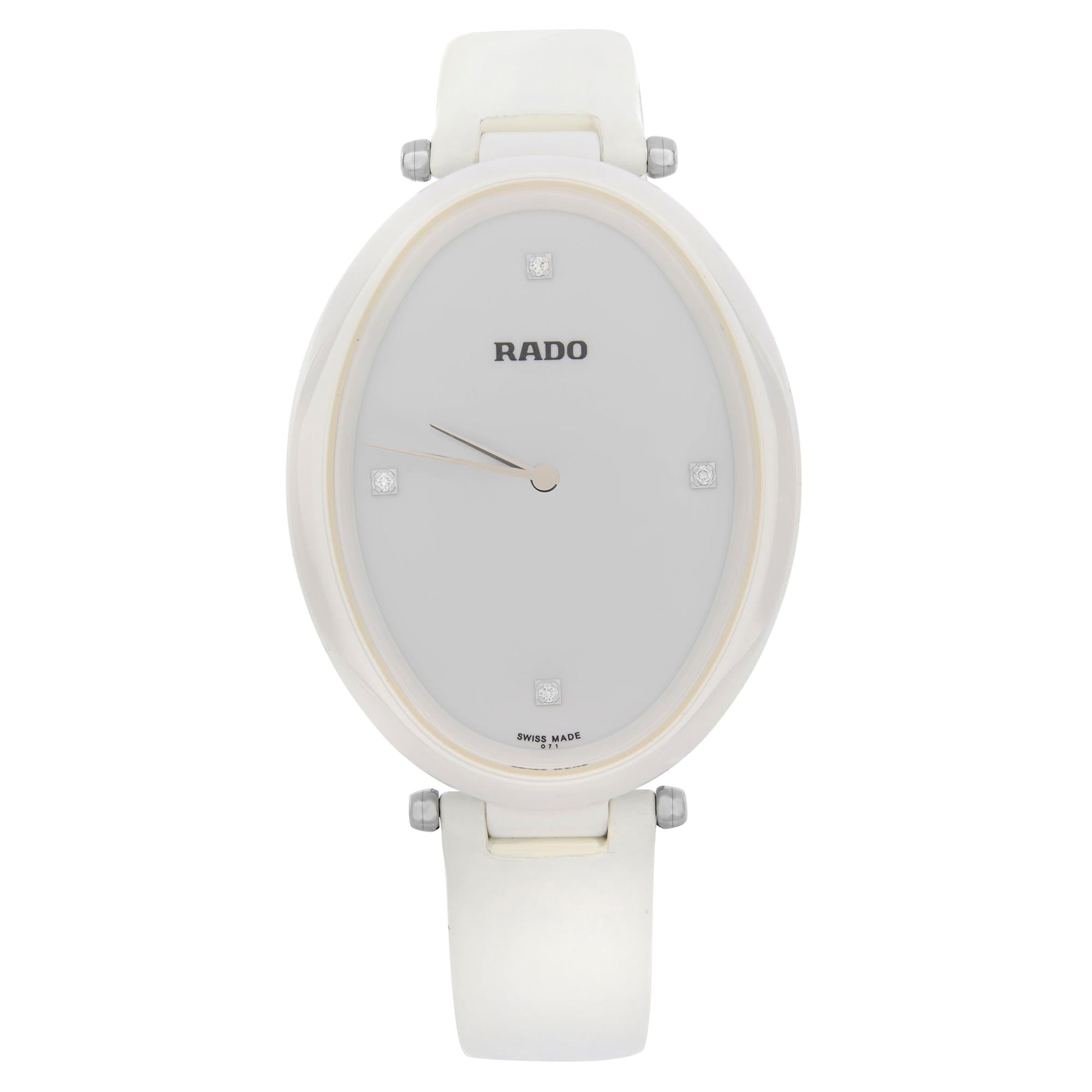 Rado Esenza Ceramic Leather White Diamond Dial Ladies Quartz Watch R53092715 For Sale