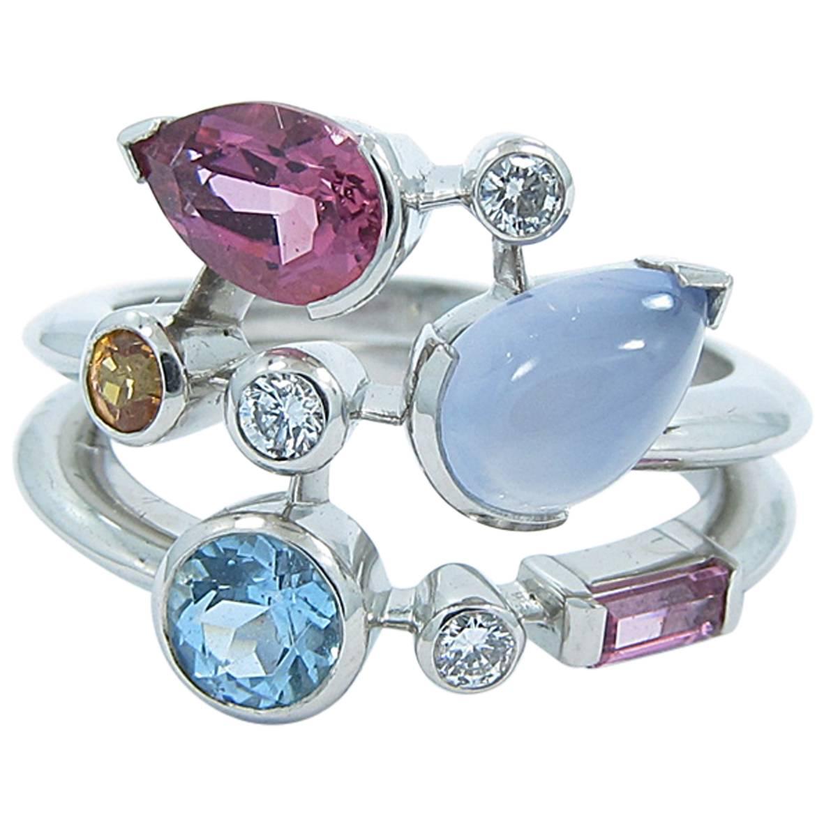 Cartier Meli Melo Multicolor Gemstone Diamond Platinum Ring