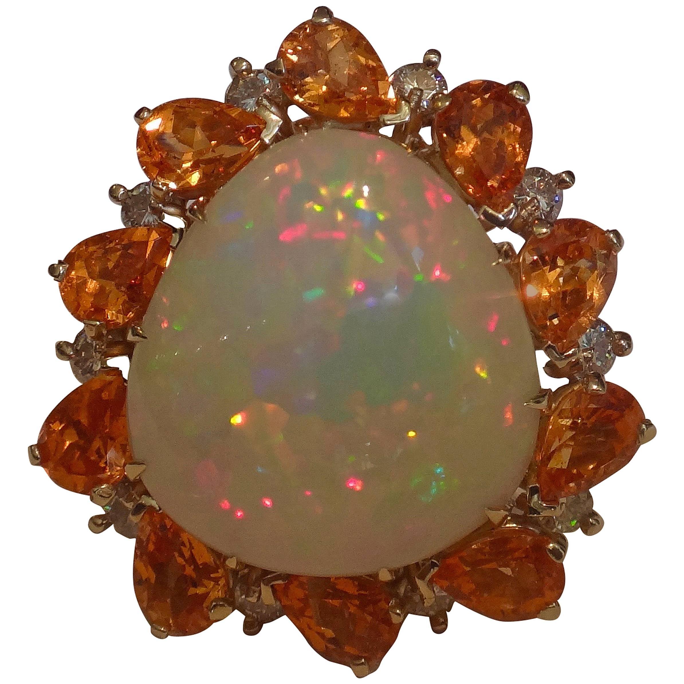 Opal Spessartite Garnet Diamond Gold Ring