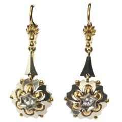 Antique Victorian Multicolor White Topaz Gold Dangle Earrings