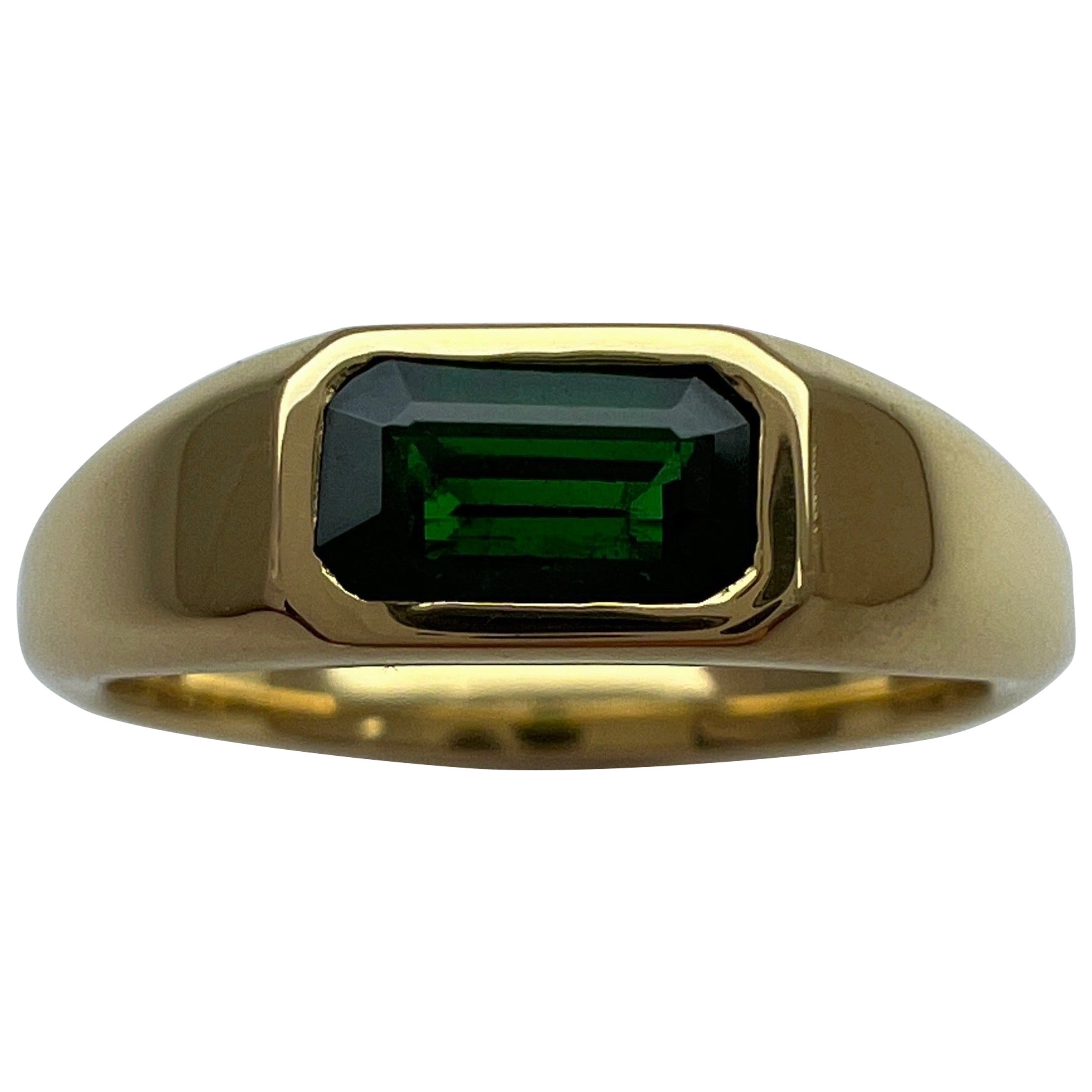ITSIT 18 Karat Gelbgold Ring mit lebhaftem grünem Tsavorit Granat, 0,75 Karat im Smaragdschliff