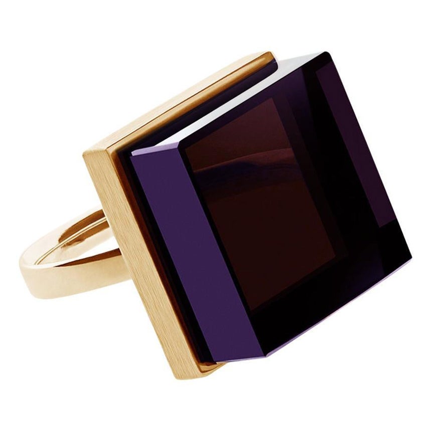 Featured in Vogue Eighteen Karat Rose Gold Art Deco Style Men Ring with Amethyst For Sale