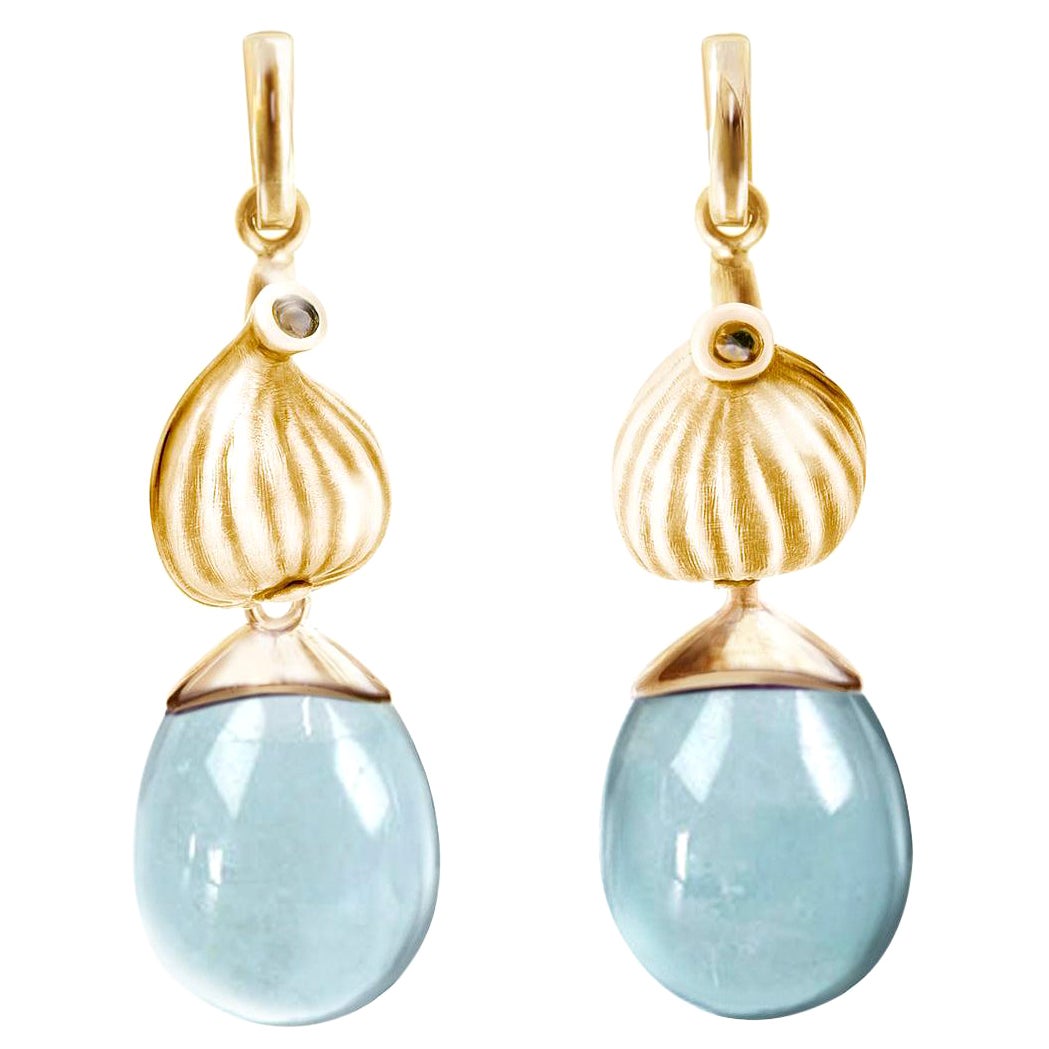 Eighteen Karat Rose Gold Aquamarine Mediterranean Fig Drop Earrings
