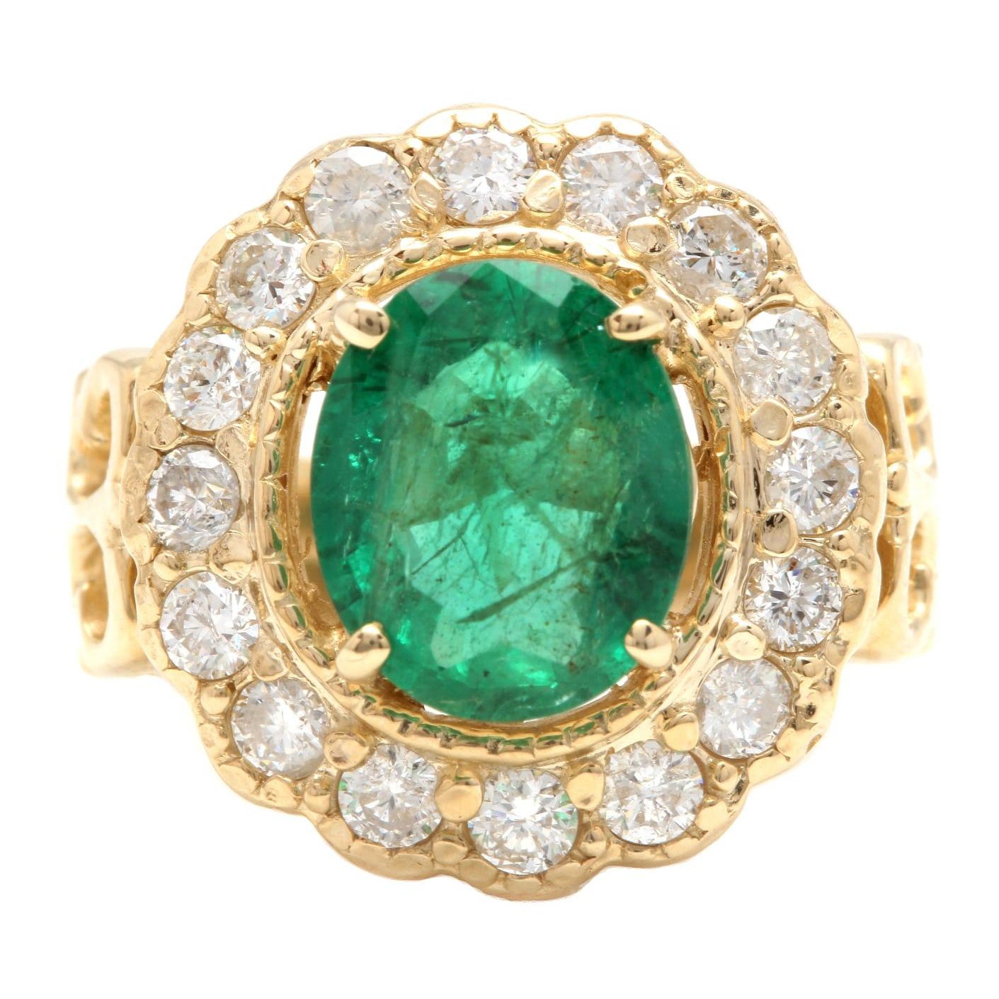 4.90 Carats Natural Emerald and Diamond 14K Solid Yellow Gold Ring For Sale