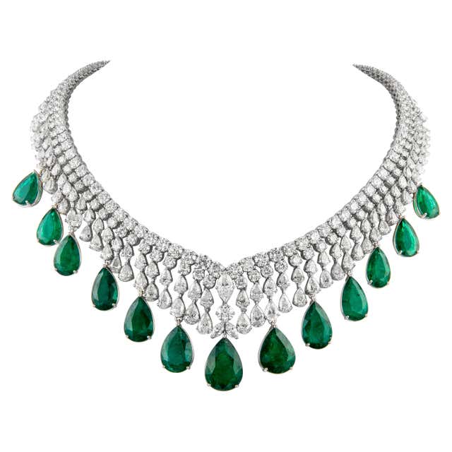 Alexander 114.87ct Emerald and Diamond Necklace 18k White Gold For Sale ...