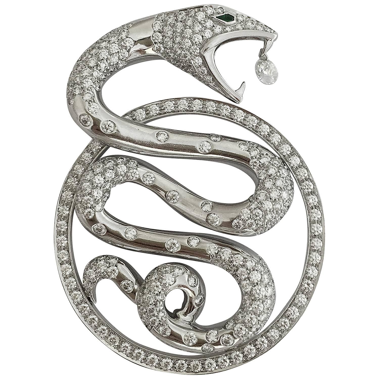 Boucheron Emerald Diamond Gold Trouble Snake Pendant