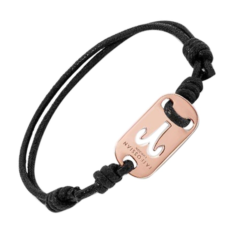 18K Rose Gold Aries Bracelet with Black Cord For Sale